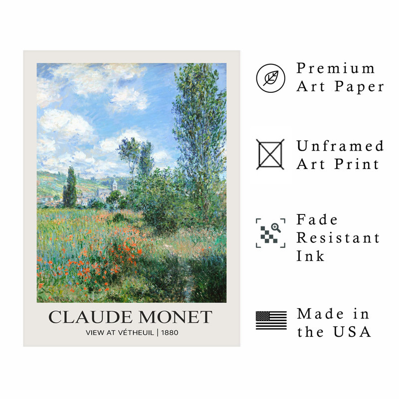 «Landscape and Nature Claude Monet View at Vetheuil», reproduction d'art classique sans cadre, H 10 po x l 8 po