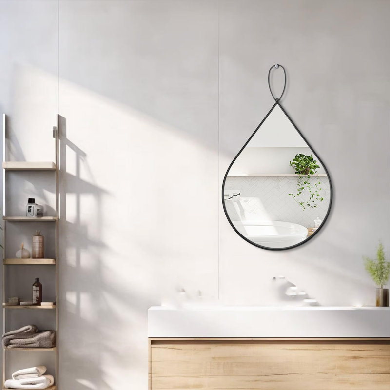 Teardrop Shaped Hanging Mirror, Black