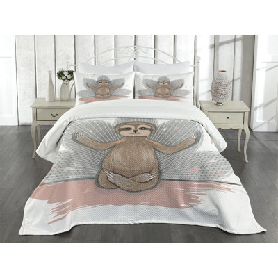 Ambesonne Sloth Bedspread Set Little Sloth Pink Brown Grey -  bed_37868_queen