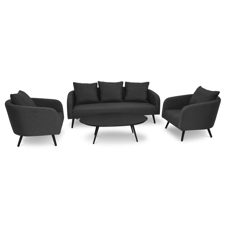 Sladkowski Outdoor Fabric 3 Seat Sofa Set, Charcoal, Black