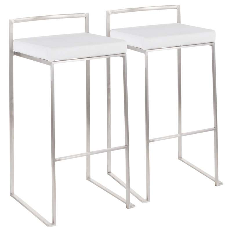 Tabouret de bar et de comptoir Derik, Acier inoxydable, Tabouret de bar (siège d'une hauteur de 31 po), Velours blanc