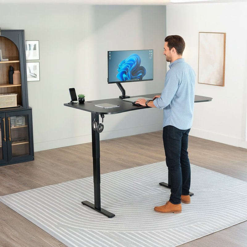 63" x 32" Electric Desk with Touch Screen Memory Controller, 2E1B Series, Black/Black