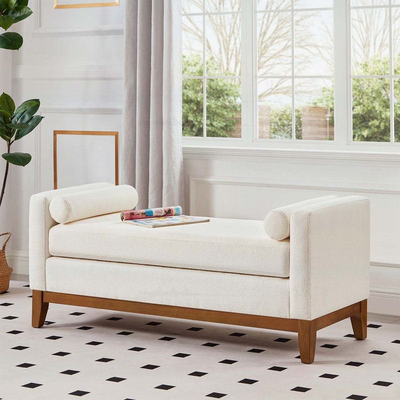 Élégant banc rembourré avec 2 coussins, Ivoire ivoire