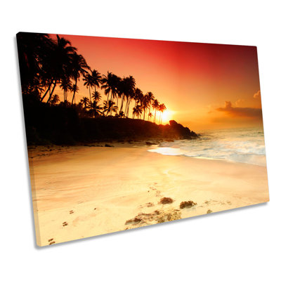 Sandy Beach Sunset Tropical Sun - Wrapped Canvas Art Prints