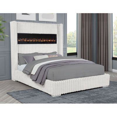 Upholstered Deluxe Fireplace High Headboard Bed