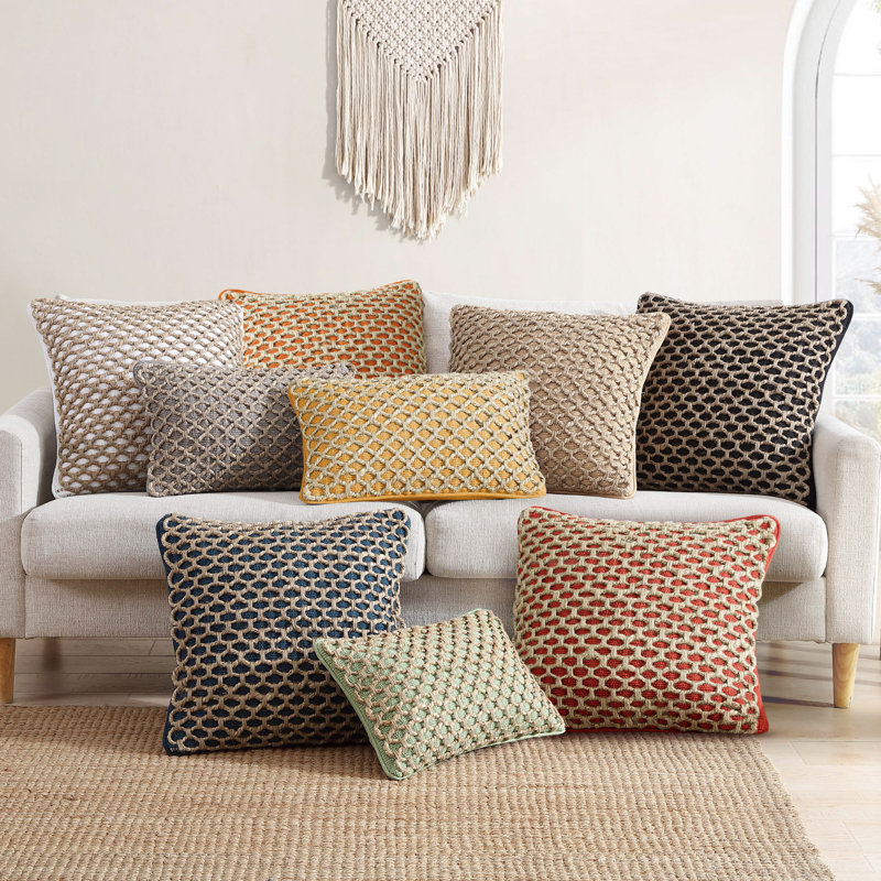 Jada 20'' Square White and Jute Boho Throw Pillow Set