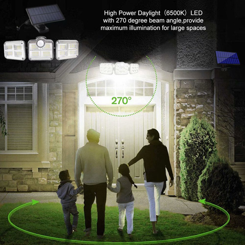 3 - Head LED Solar Powered Dusk to Dawn Outdoor Security Flood Light with Motion Sensor