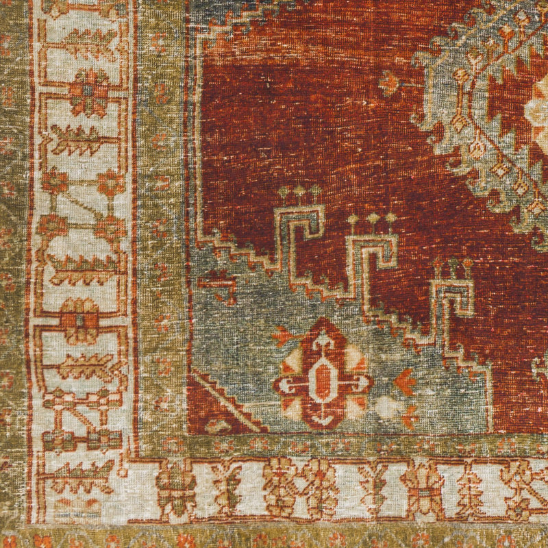 Mags Machine Washable Oriental Burnt Orange/Orange Area Rug, Rectangle 2' x 3'