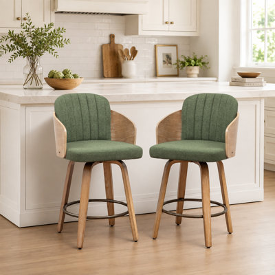 Ljubka Wood Velvet Swivel Bar Stools