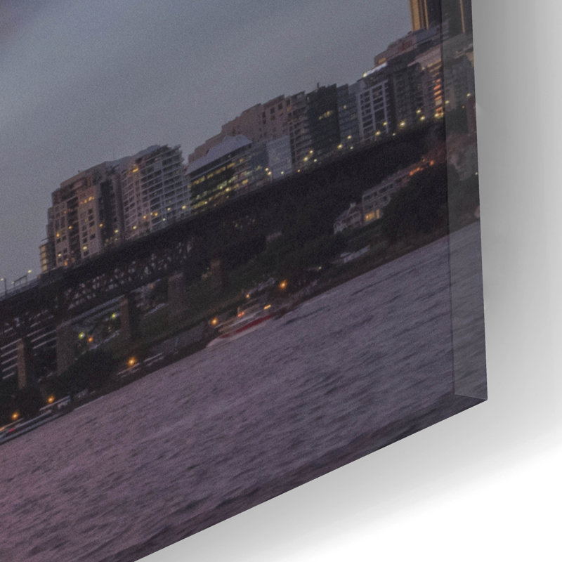 Art mural en verre épique «Fire In The Harbor» par Danny Head, 24 po x 12 po, H 12 po x l 24 po