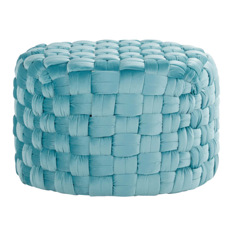 Repose-pieds rond en velours de 24 pouces avec un design tressé unique et un rembourrage en mousse confortable pour une utilisation polyvalente