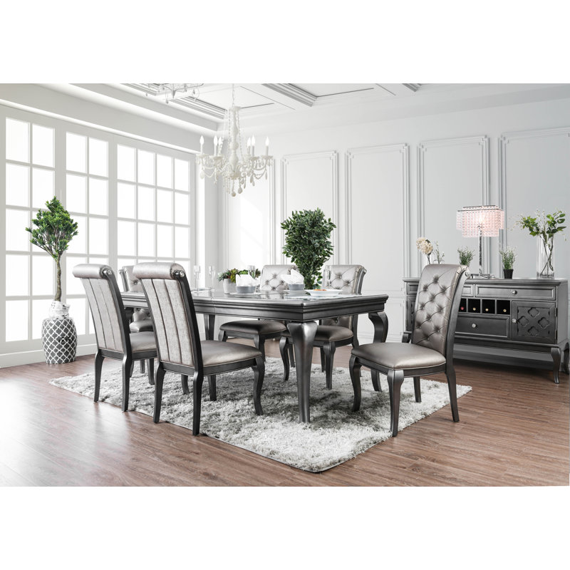 Kane 7-Piece Extendable Dining Table Set, Gray, Black, Gray Champagne