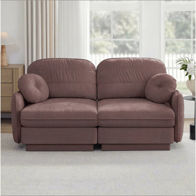 Canapé en chenille avec coussins ronds avec coussins ronds, coussin de dossier matelassé, structure à 2 couches, pieds de base encastrés, assise de conception ergonomique, assemblage facile, canapé à assise profonde pour le salon, poussière de rose