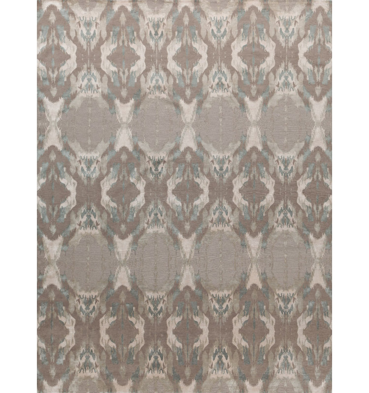 Mowry Ikat Area Rug in Taupe/Gray/Silver, Rectangle 9' x 12'