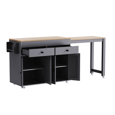 Extendable Kitchen Island With Metal Door & Storage Space - Grey Slide