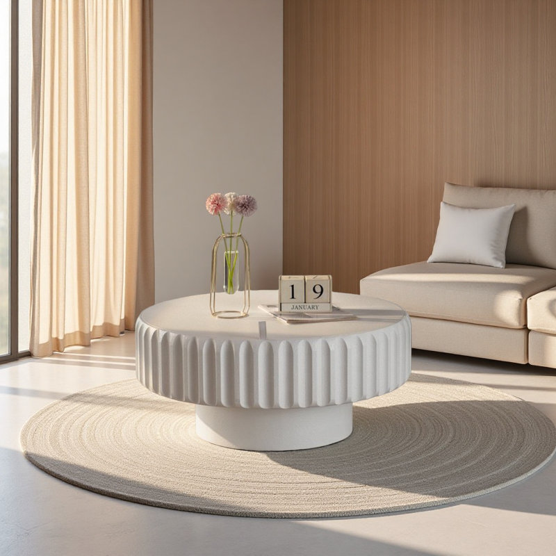 Table de rangement ronde cannelée avec couvercle amovible, texture élégante, parfaite pour la vie moderne