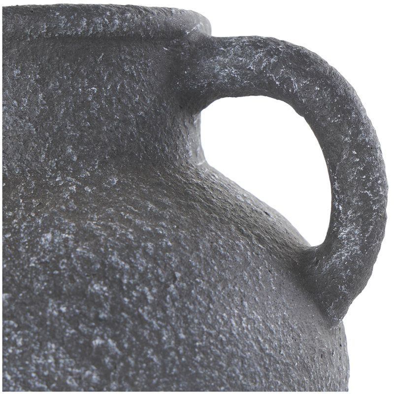 Ceramic Textured Whitewashed Decorative Vase with Handles