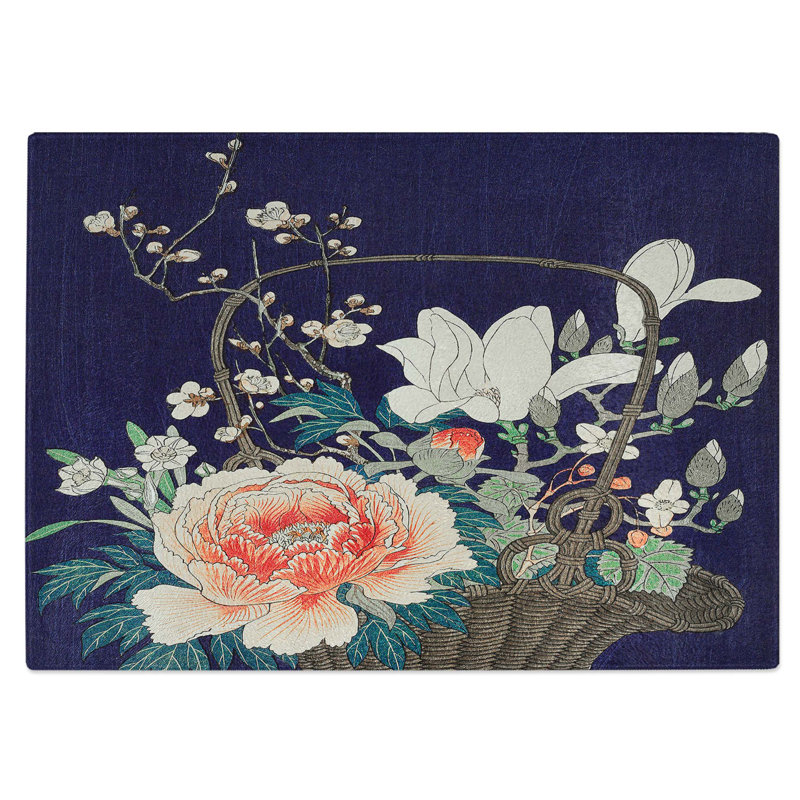 Tempered Glass Basket of Flowers Chopping Board, 39 cm W x 28.5 cm L