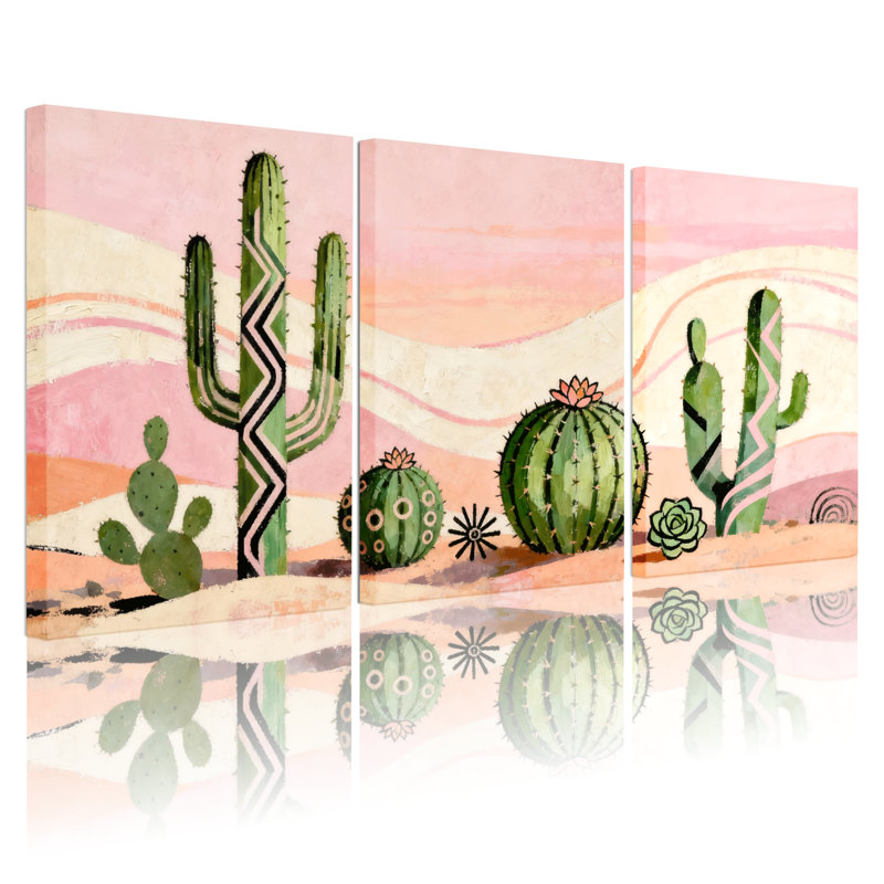 «Cactus Desert Cactus Landscape», ensemble de 3 impressions sur toile, H 36 po x l 72 po