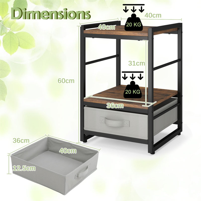 40cm W Metal Bedside Table