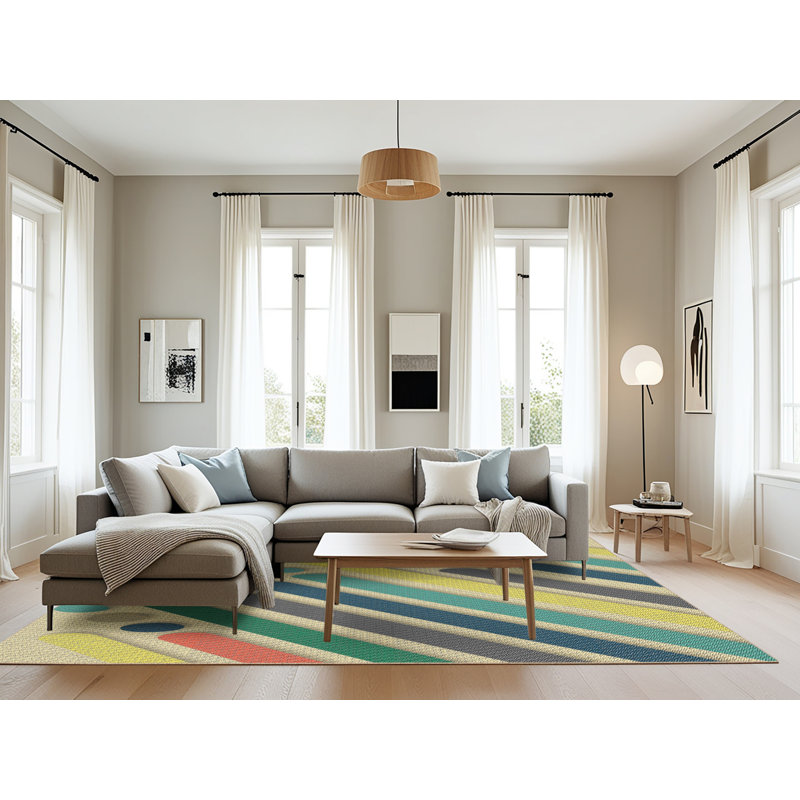 Tapis abstrait beige / vert / orange, Rectangle 8 pi x 12 pi