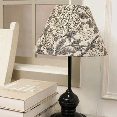 Lamp Shade Handcrafted Floral Block Print Natural Linen Fabric Detachable Lampshade   - AKASH GANGA