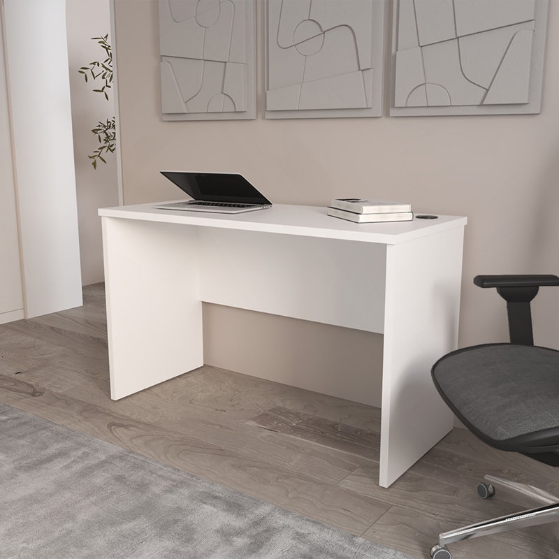 Bureau de travail minimaliste Rough Rock avec gestion des câbles. Blanc, White