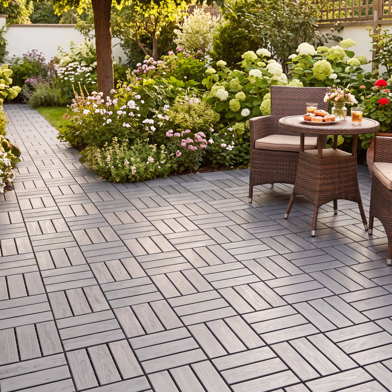 12 po X 12 po Carreaux de terrasse en bois pour l'extérieur, Bois gris, 30 Pack
