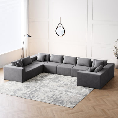 Canapé modulaire en polyuréthane rembourré de 188 pouces pour 8 personnes, pour chambre d'amis et appartement, facile à déplacer