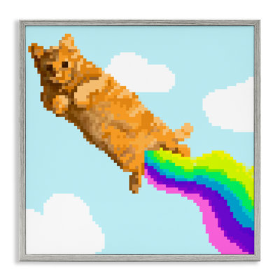 «Flying Rainbow Pixel Cat», art de la giclée encadrée par June Erica Vess