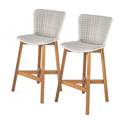 Tabouret de bar d'extérieur en bois de teck avec osier Lymington, ensemble de 2