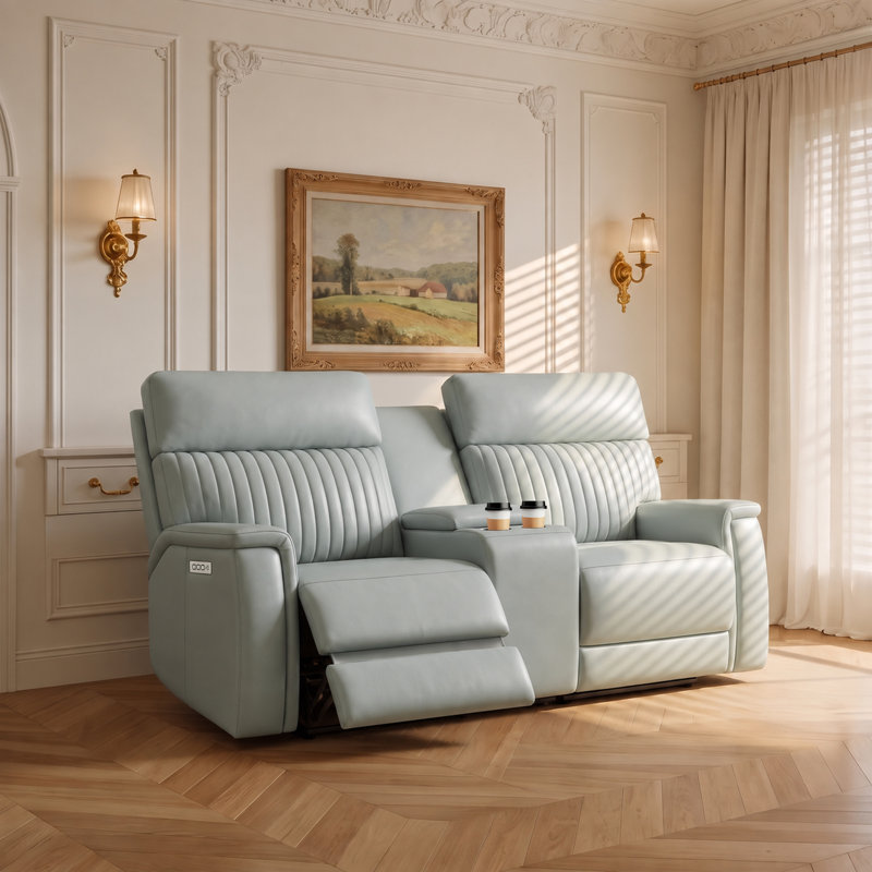Canapé inclinable en cuir Liudgardas, Cuir véritable vert