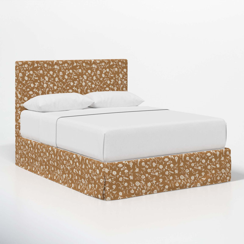 Lit tapissier Verona, Grand, Floral Robina ocre