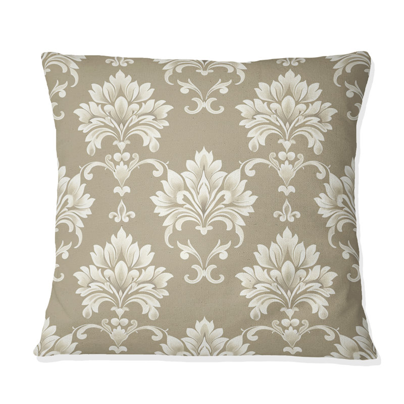 Coussin Beige blanc à imprimé quadrilobe II - traditionnel, H 18 po x l 18 po