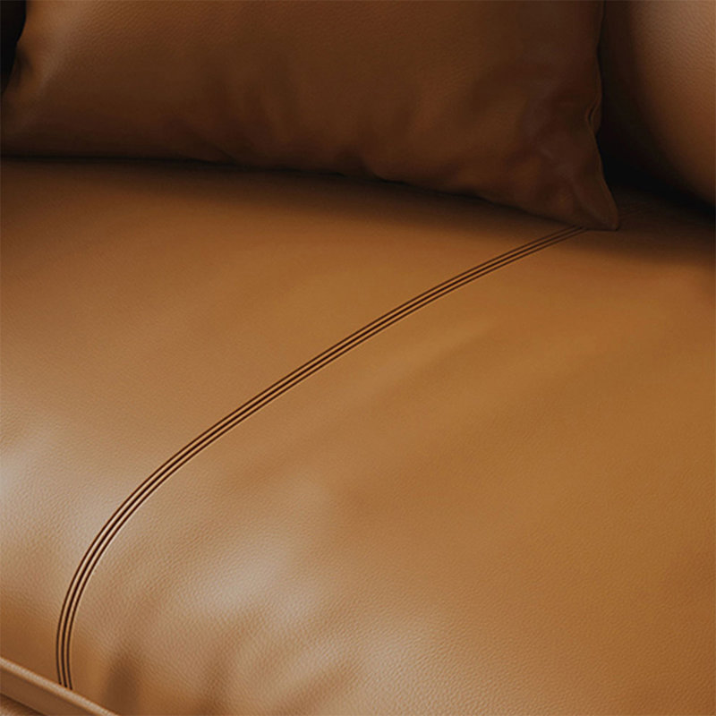 Causeuse coussin orange en cuir véritable, 34.65" H x 85.83" W x 37.01" D, Orange