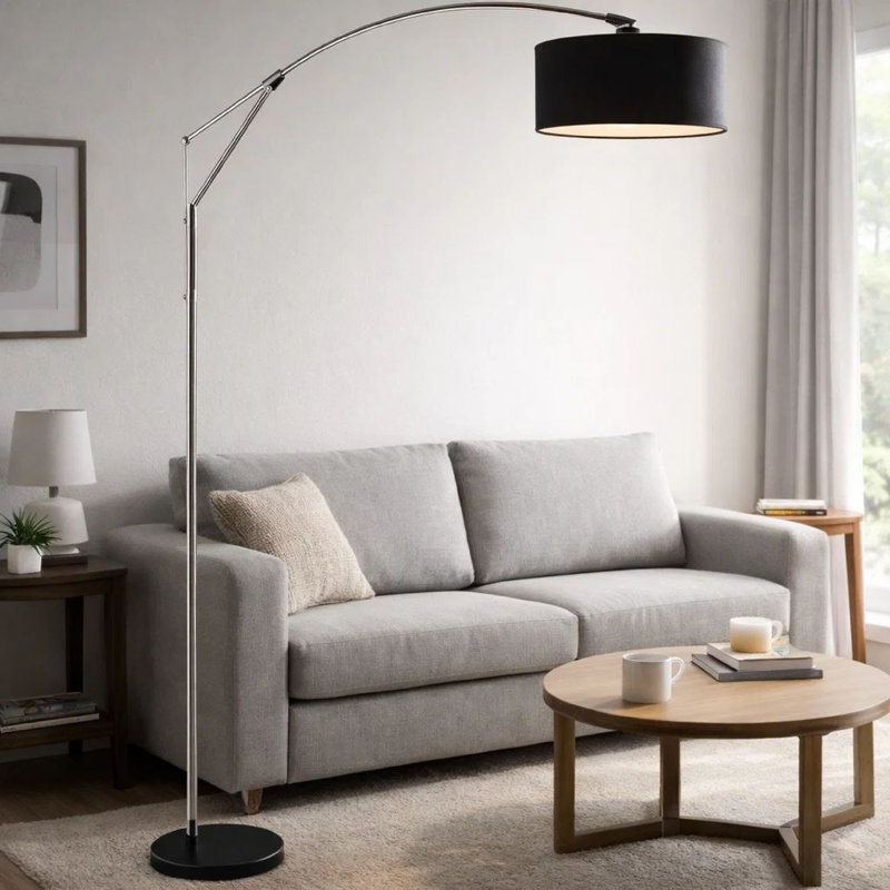 Arch Floor Lamp, Adjustable Arm And Black Genuine Marble Base, 81 Inch