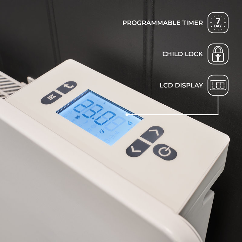 Adam Electric Radiator Space Heater with Adjustable Thermostat, 2000W, 45.7cm H x 90.3cm W x 9.7cm D