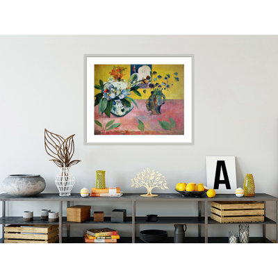 Flowers and a Japanese Print by Paul Gauguin - Framed Giclee Print