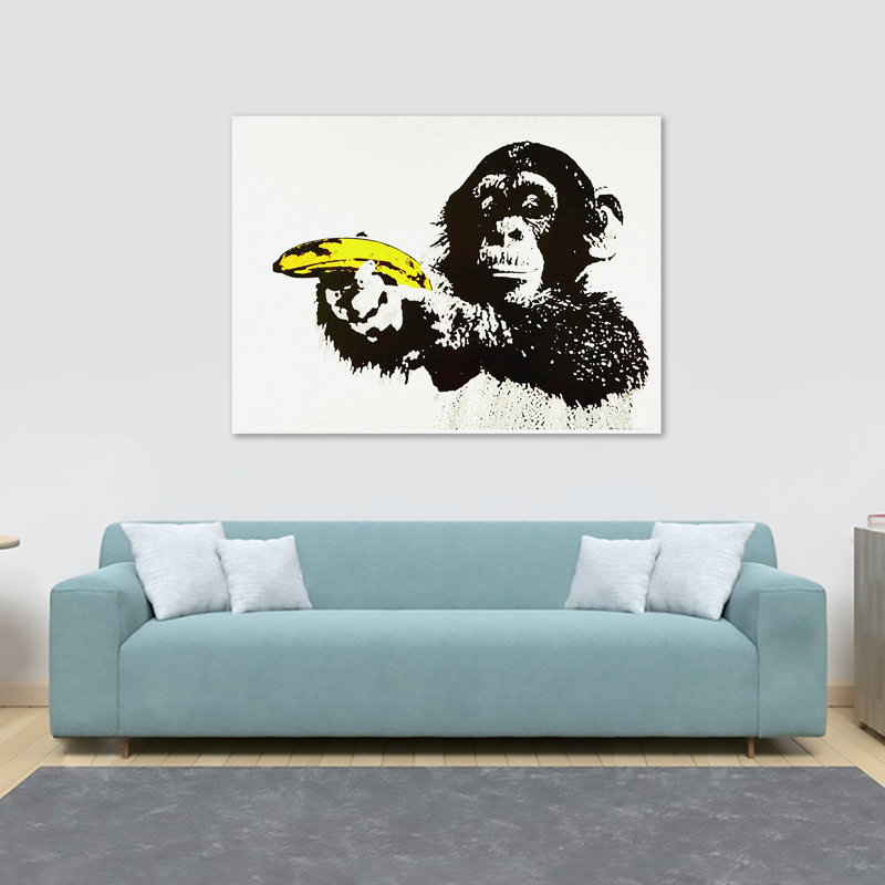 Banksy Chimp Banana Gun by Banksy - Wrapped Canvas Print, 61cm H x 81.3cm W x 3.8cm D