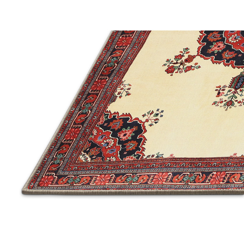 Tapis traditionnel jaune / rouge / noir Barbi, Rectangle 2 pi x 3 pi
