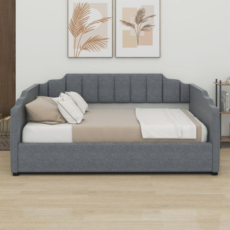 Lit de jour rembourré avec rangement inférieur, Gris