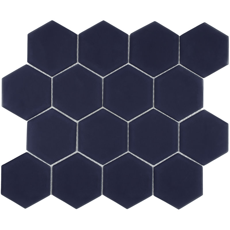 3" Beehive 10.25in.x11.75in. Glass Mosaic Tile, Deep Blue Matte