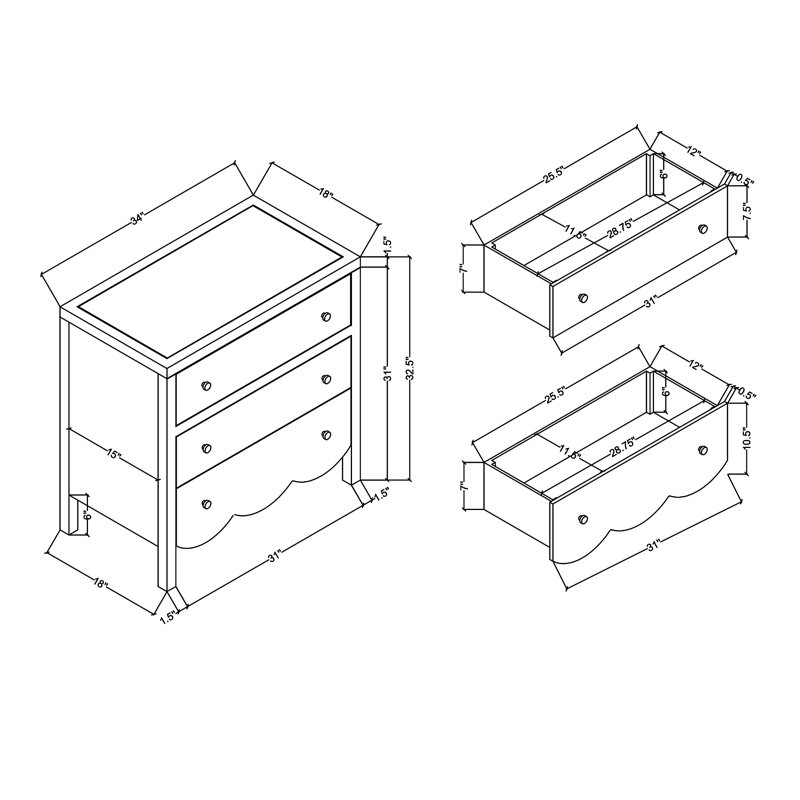 Commode 3 tiroirs Adamstown, bleu ardoise, Bleu ardoise