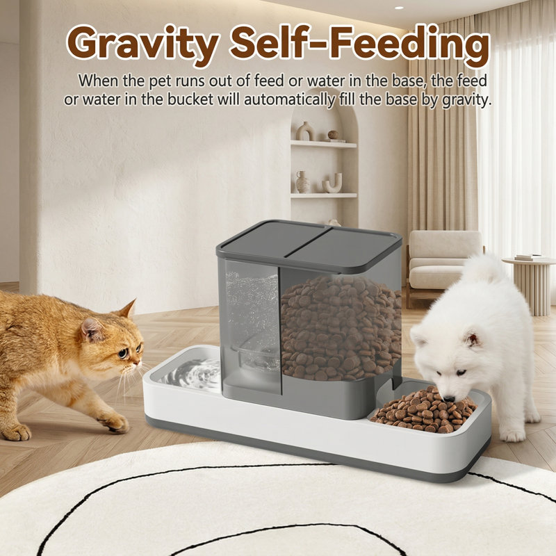 Distributeur d'eau et distributeur d'eau 2-en-1 Gravity pour chats et petits chiens, unité amovible, finition grise