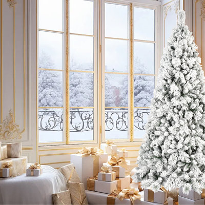 Arbre de Noël 7,5 pi avec 500 lumières blanches chaudes, 1252 pointes d'apparence naturelle d'apparence naturelle, branches enneigées et dures, structure à charnière rapide, support en métal pour un éclairage saisonnier, réaliste
