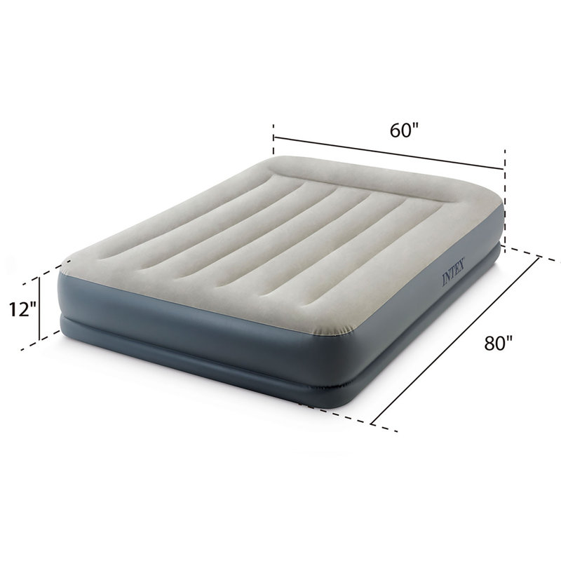 Intex: Matelas gonflable de grand lit avec coussin d'air de 12 po, pompe et oreiller intégrés, taille moyenne, fibre-technologie, surface veloutée, capuchon de 600 lb, 64117ED
