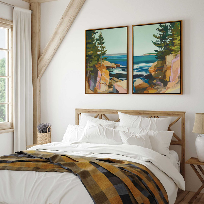 Ensemble 2 pièces Seacliff Whispers On Canvas par Azure Artisanal Studio, Cadre flottant or poli