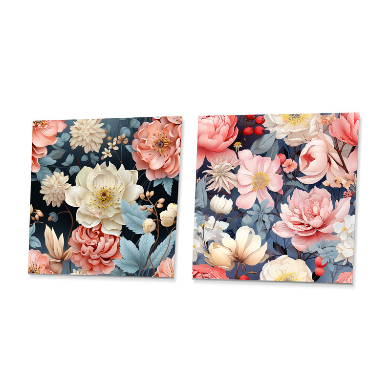 Crader - Ensemble de 2 carrés d'art floral en métal, H 23 po x l 46 po