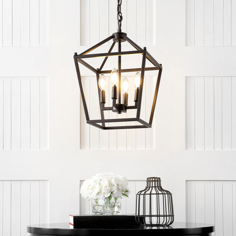 Joree 4 - Luminaire suspendu géométrique lanterne, Bronze huilé, H 18 po x l 12 po x P 12 po