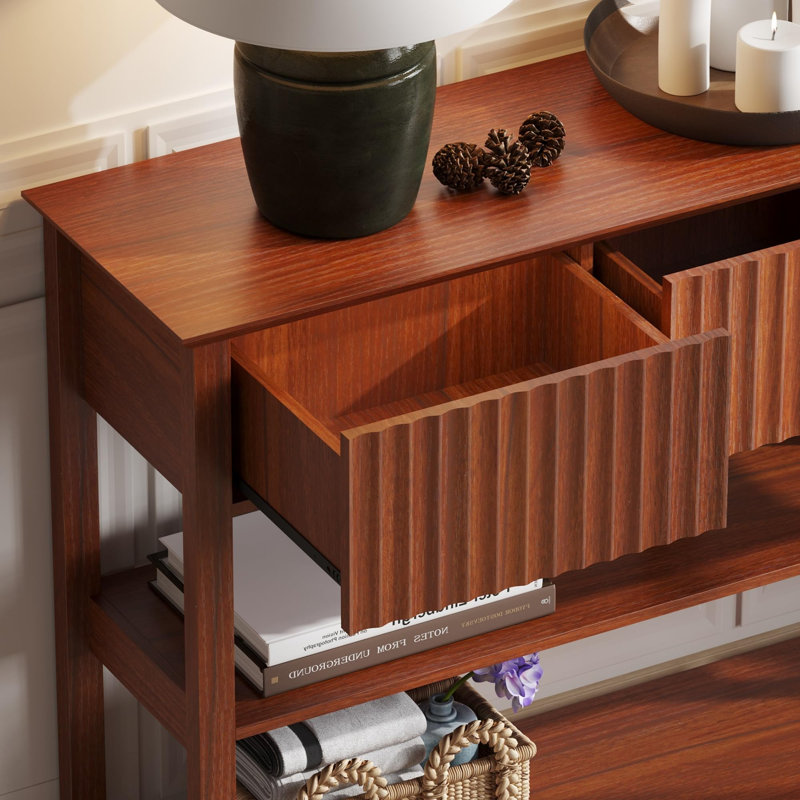 Console l 47,2 po avec 3 tiroirs cannelés, Brun cerisier